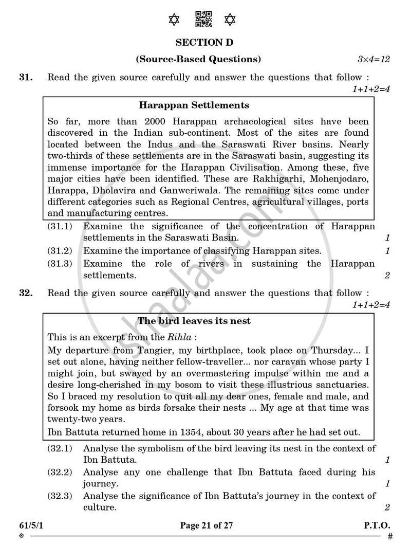 History 2024-2025 - CBSE 12th - Class 12 - CBSE (Central Board of Secondary Education) question paper with PDF download