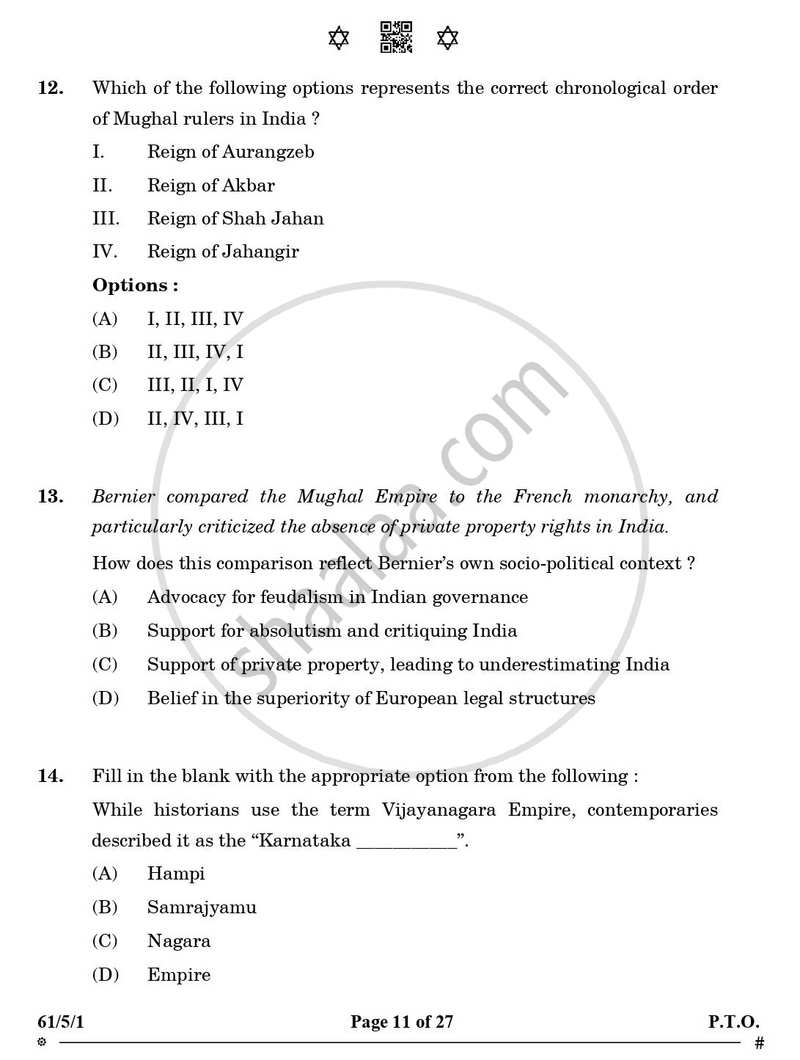 History 2024-2025 - CBSE 12th - Class 12 - CBSE (Central Board of Secondary Education) question paper with PDF download