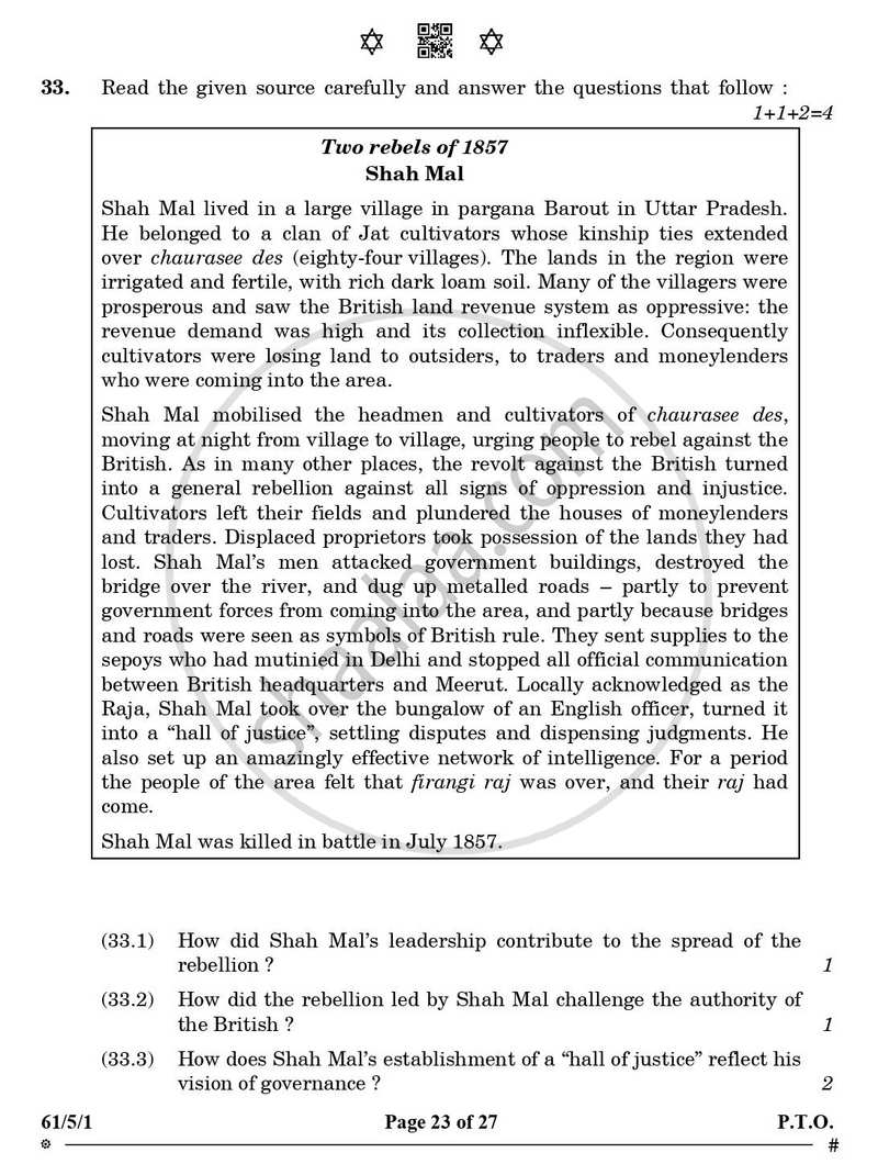 History 2024-2025 - CBSE 12th - Class 12 - CBSE (Central Board of Secondary Education) question paper with PDF download