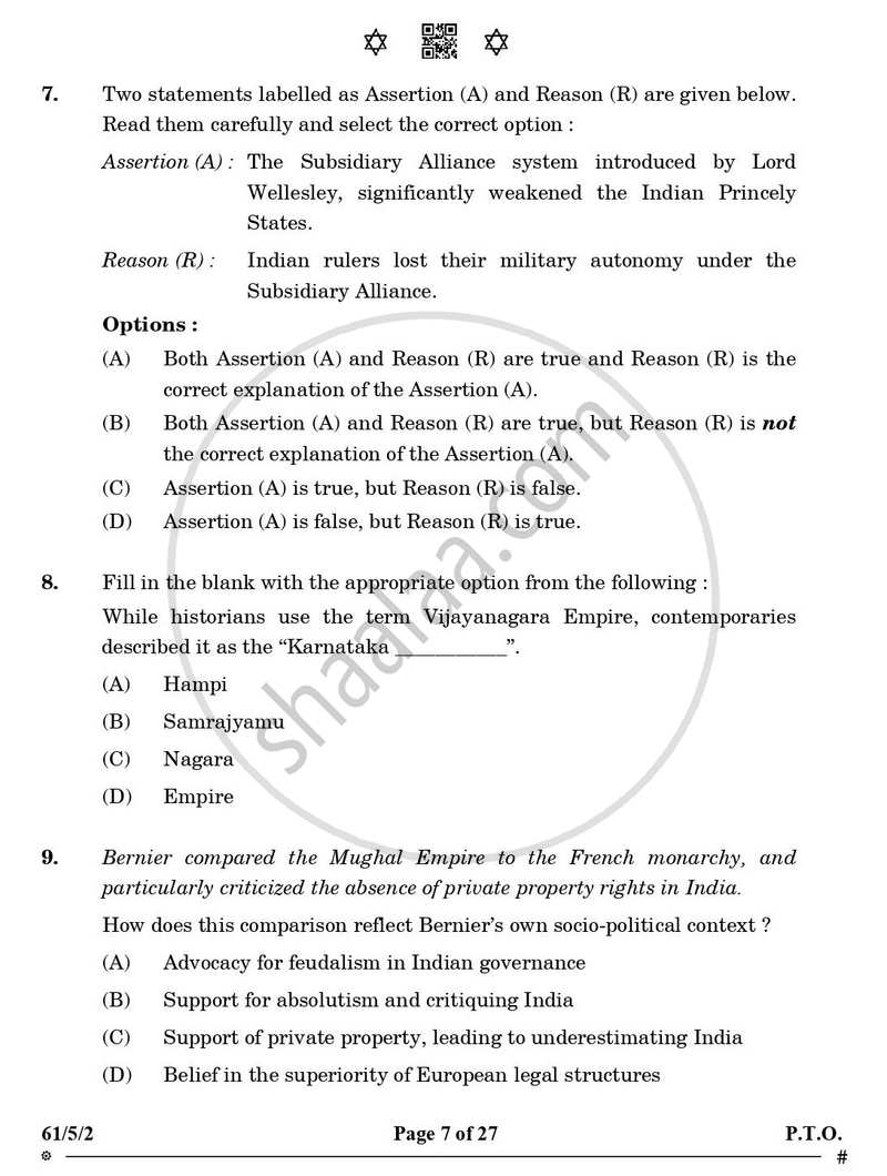 History 2024-2025 - CBSE 12th - Class 12 - CBSE (Central Board of Secondary Education) question paper with PDF download