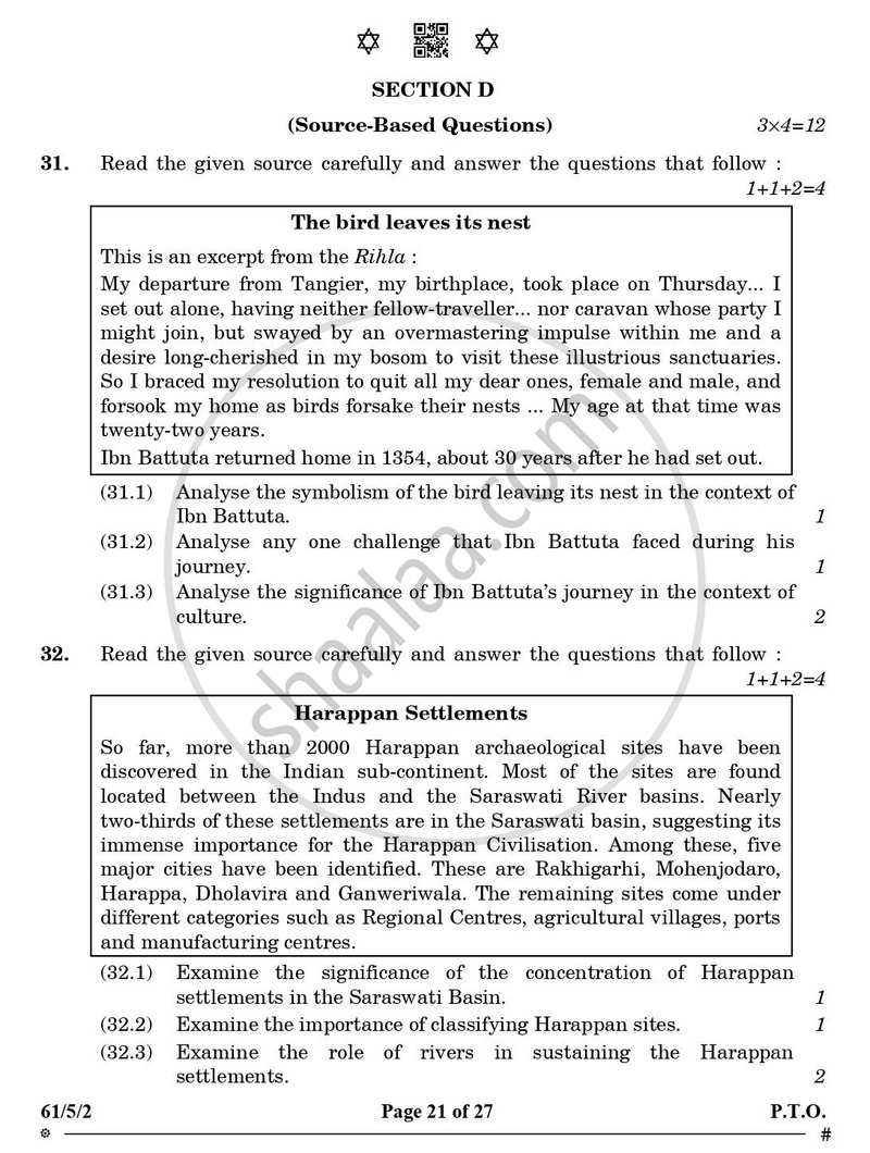 History 2024-2025 - CBSE 12th - Class 12 - CBSE (Central Board of Secondary Education) question paper with PDF download