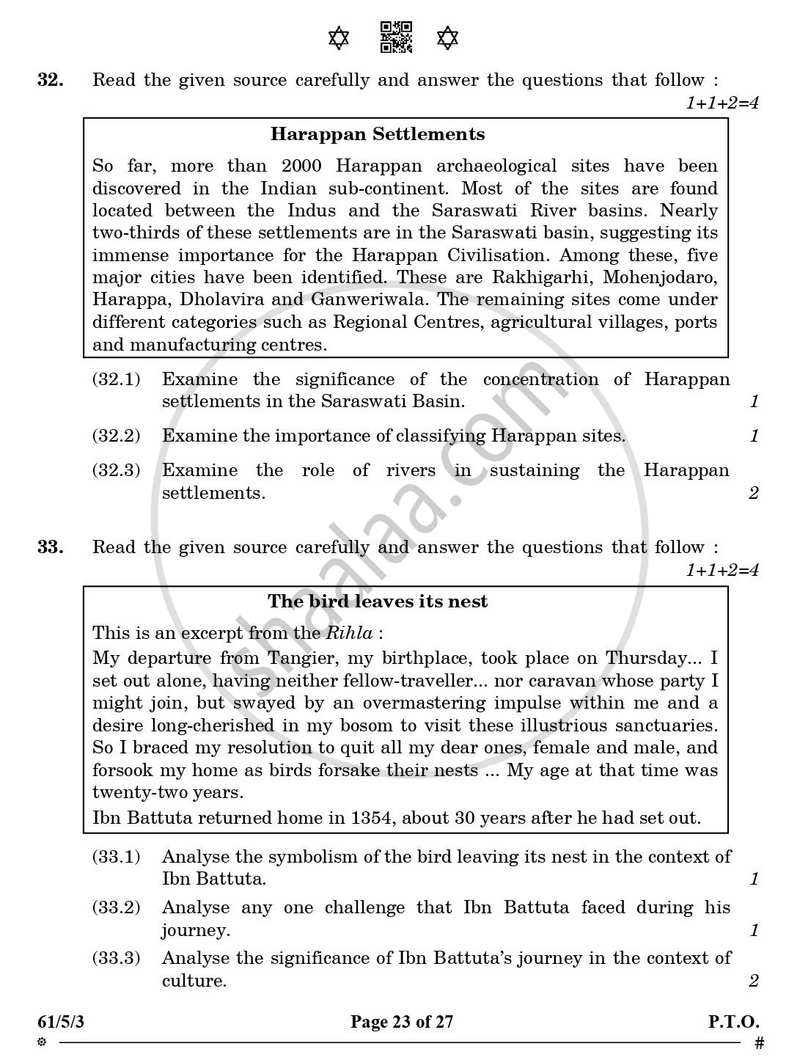 History 2024-2025 - CBSE 12th - Class 12 - CBSE (Central Board of Secondary Education) question paper with PDF download
