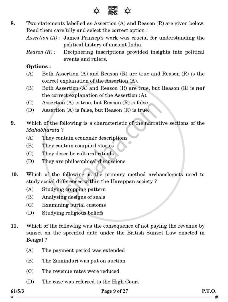 History 2024-2025 - CBSE 12th - Class 12 - CBSE (Central Board of Secondary Education) question paper with PDF download