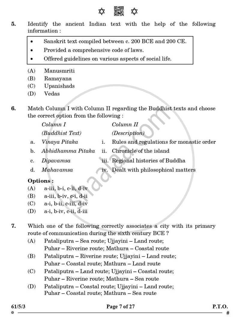 History 2024-2025 - CBSE 12th - Class 12 - CBSE (Central Board of Secondary Education) question paper with PDF download