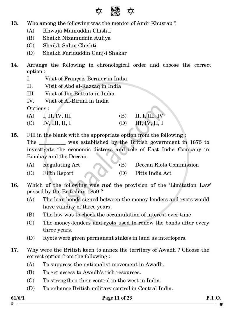History 2024-2025 - CBSE 12th - Class 12 - CBSE (Central Board of Secondary Education) question paper with PDF download