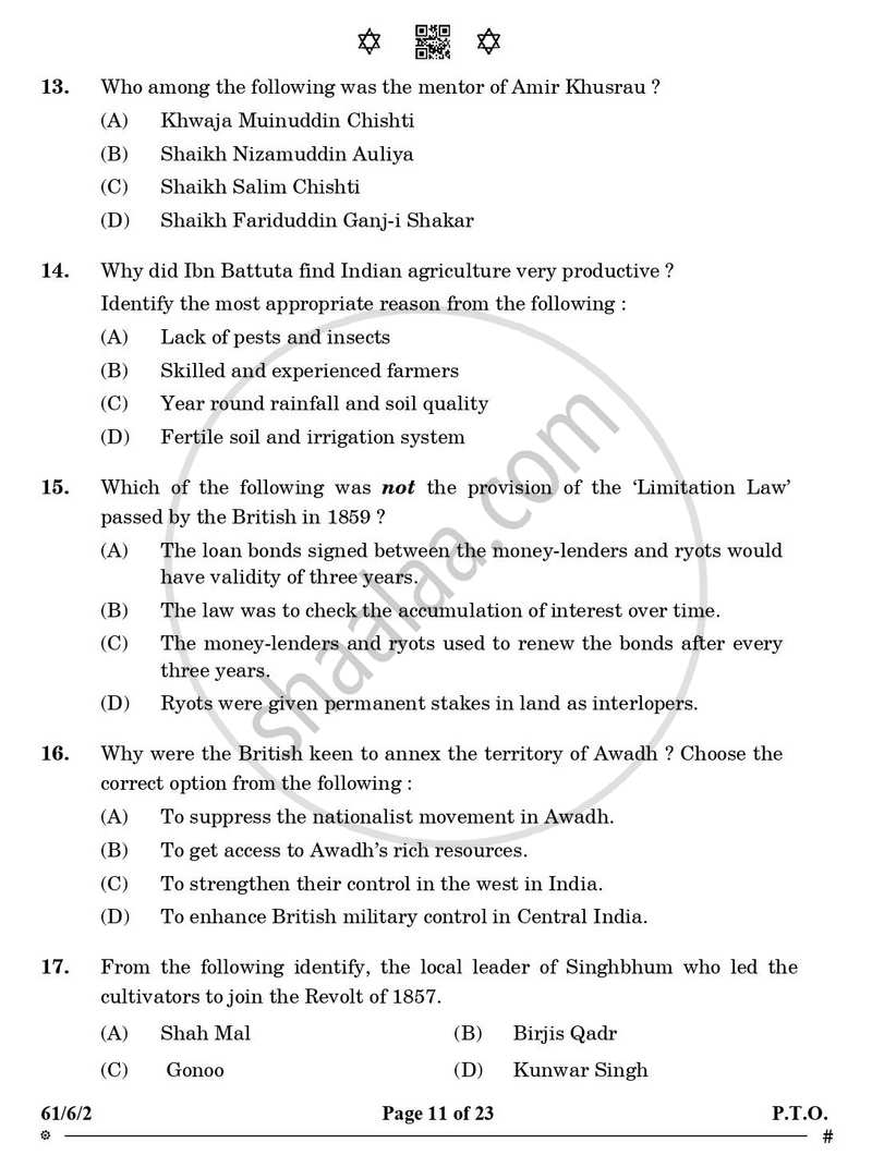 History 2024-2025 - CBSE 12th - Class 12 - CBSE (Central Board of Secondary Education) question paper with PDF download