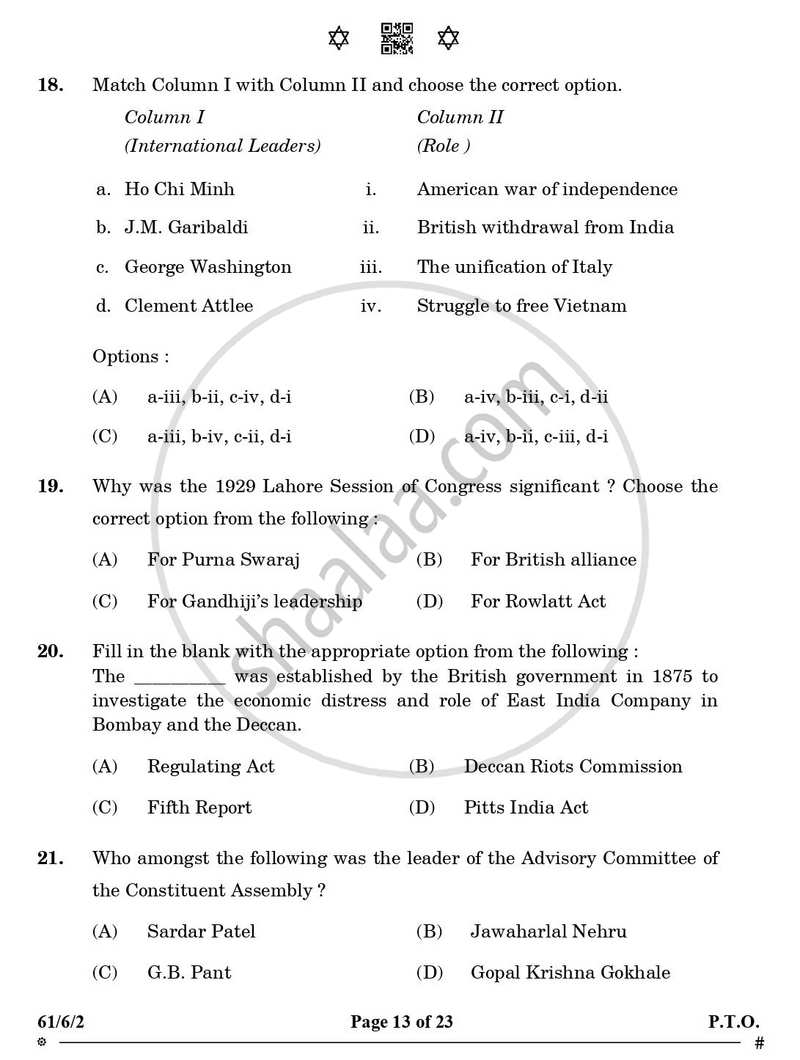 History 2024-2025 - CBSE 12th - Class 12 - CBSE (Central Board of Secondary Education) question paper with PDF download