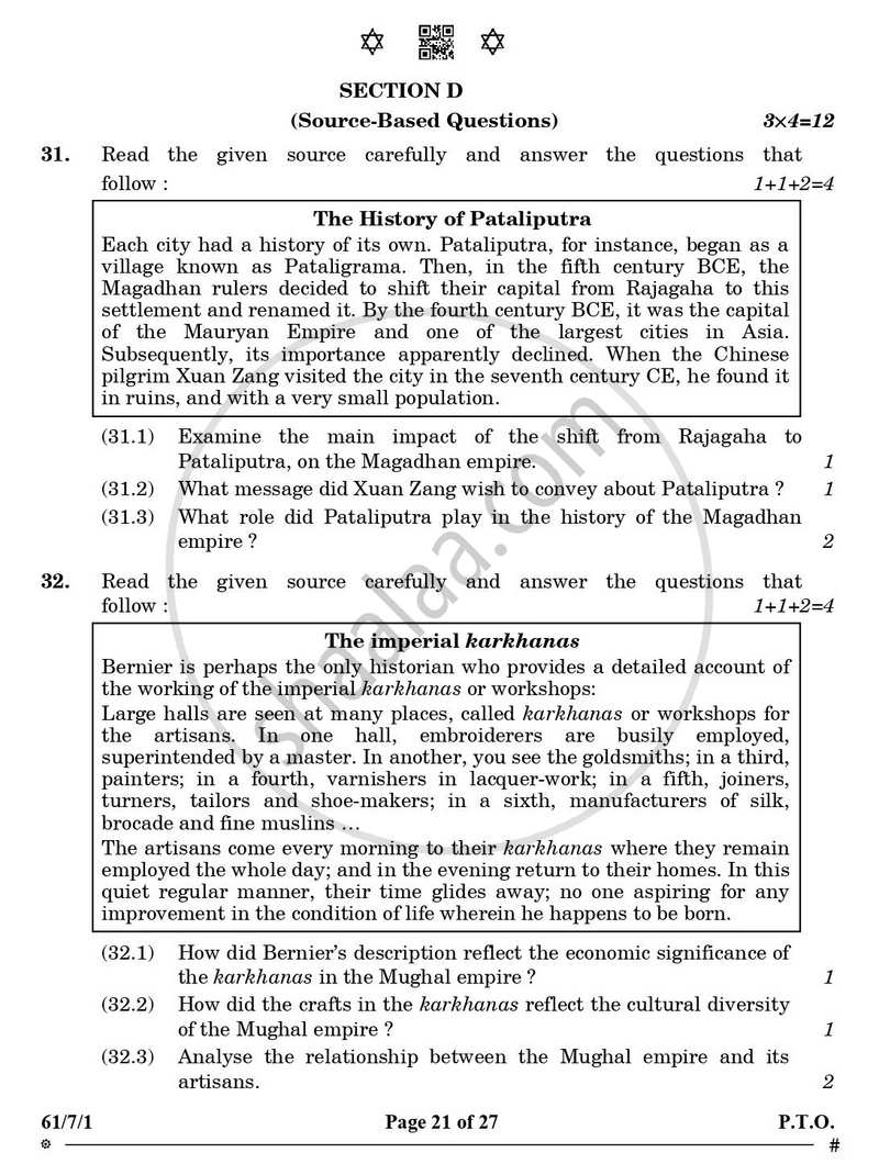 History 2024-2025 - CBSE 12th - Class 12 - CBSE (Central Board of Secondary Education) question paper with PDF download