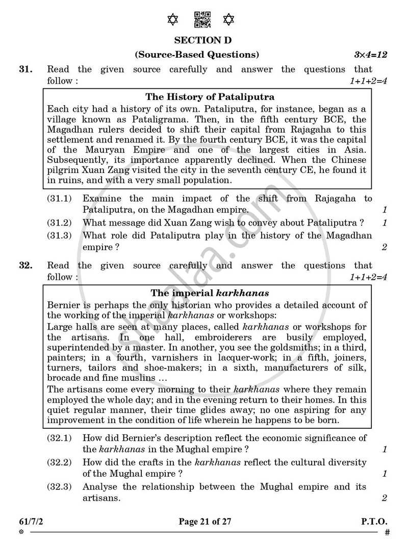 History 2024-2025 - CBSE 12th - Class 12 - CBSE (Central Board of Secondary Education) question paper with PDF download