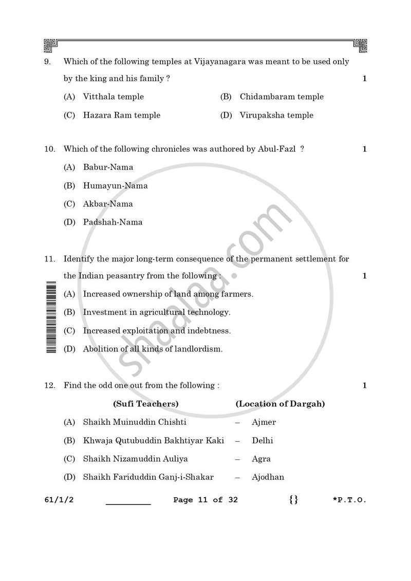 History 2025-2026 - CBSE 12th - Class 12 - CBSE (Central Board of Secondary Education) question paper with PDF download