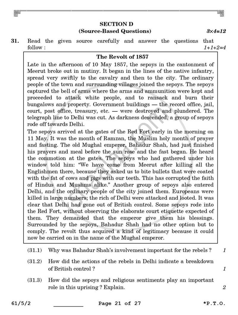 History 2025-2026 - CBSE 12th - Class 12 - CBSE (Central Board of Secondary Education) question paper with PDF download