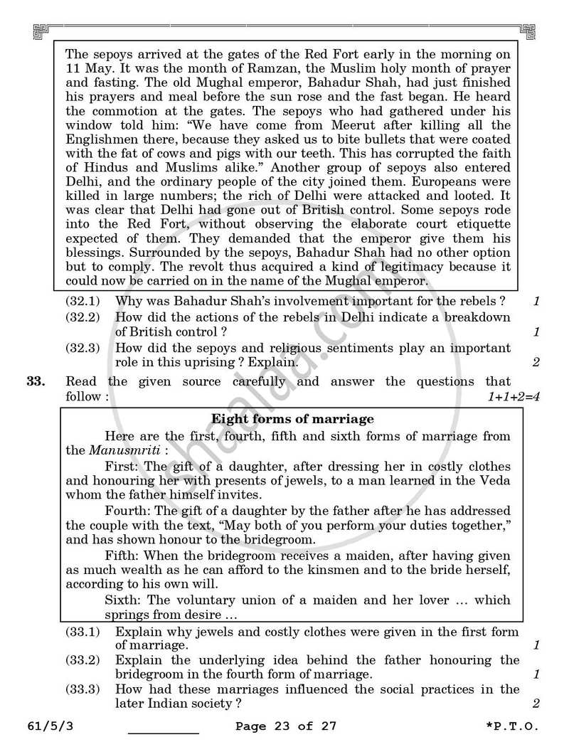 History 2025-2026 - CBSE 12th - Class 12 - CBSE (Central Board of Secondary Education) question paper with PDF download