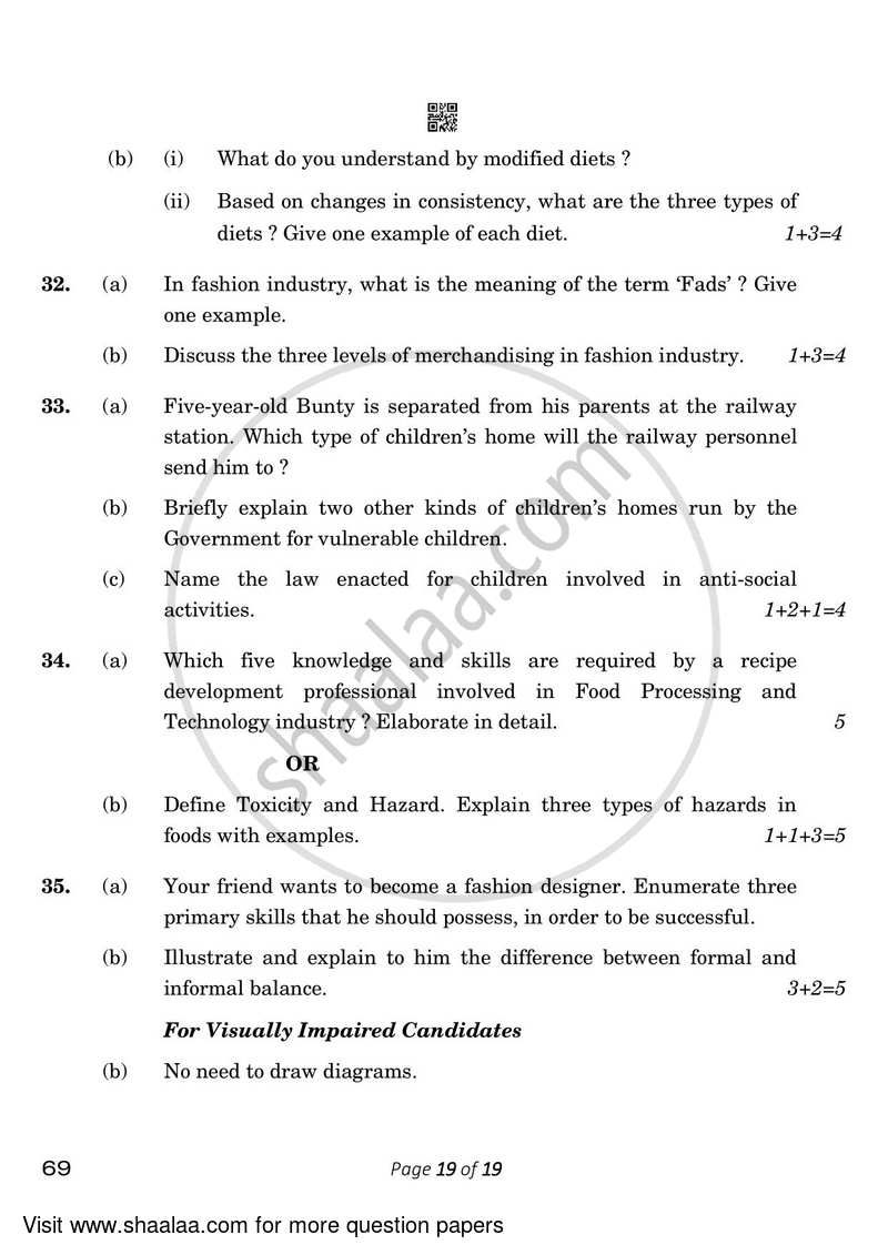 Home Science 2022-2023 - CBSE 12th - Class 12 - CBSE (Central Board of Secondary Education) question paper with PDF download