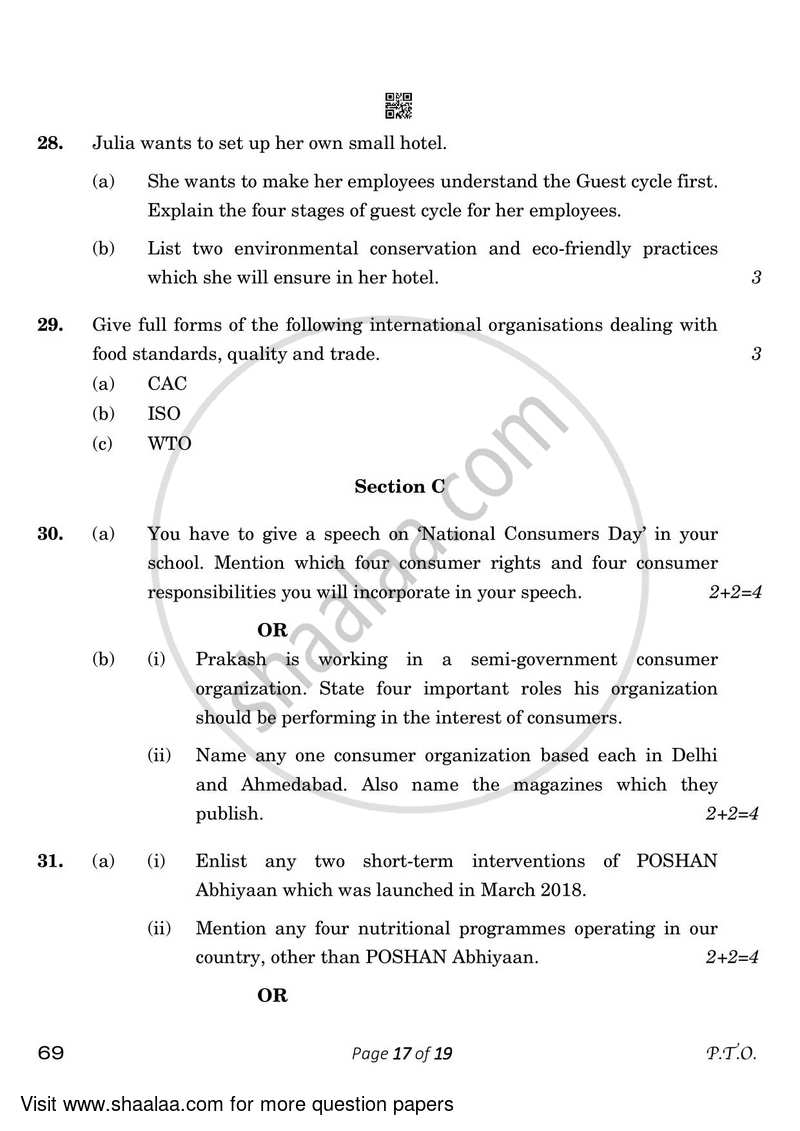 Home Science 2022-2023 - CBSE 12th - Class 12 - CBSE (Central Board of Secondary Education) question paper with PDF download