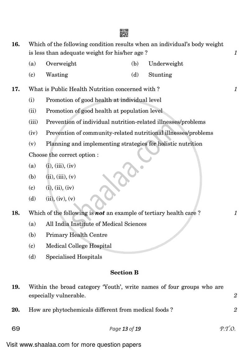 Home Science 2022-2023 - CBSE 12th - Class 12 - CBSE (Central Board of Secondary Education) question paper with PDF download