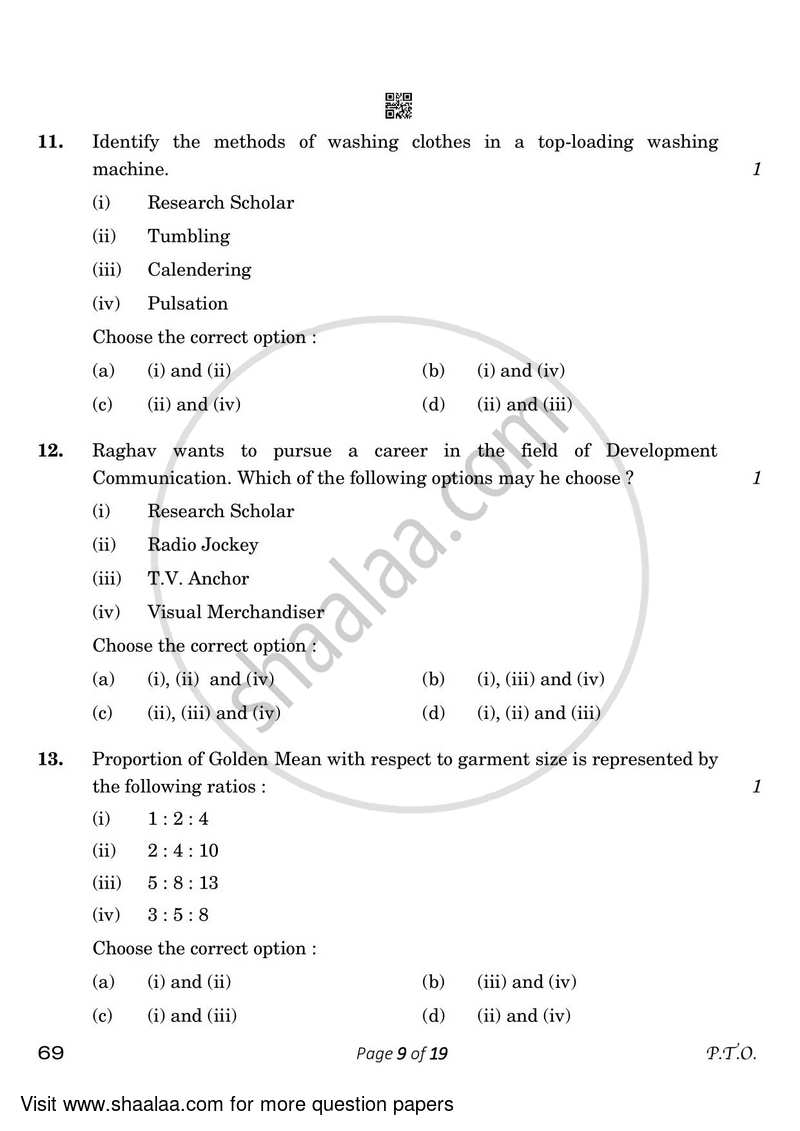 Home Science 2022-2023 - CBSE 12th - Class 12 - CBSE (Central Board of Secondary Education) question paper with PDF download