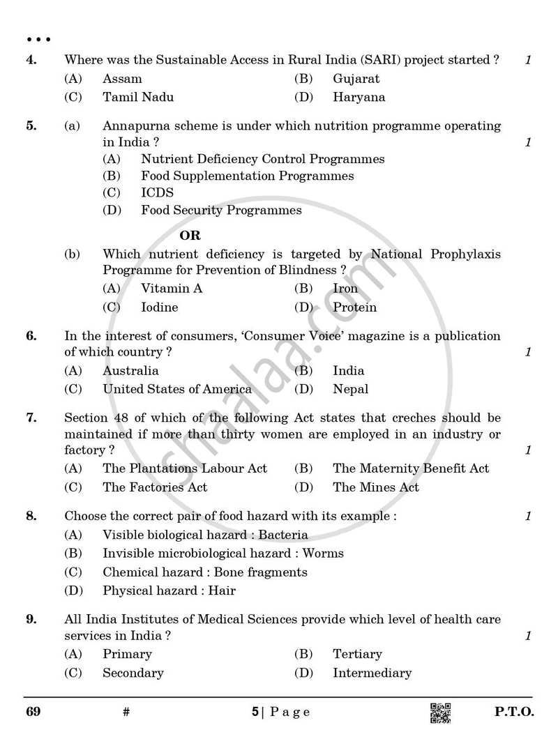Home Science 2024-2025 - CBSE 12th - Class 12 - CBSE (Central Board of Secondary Education) question paper with PDF download