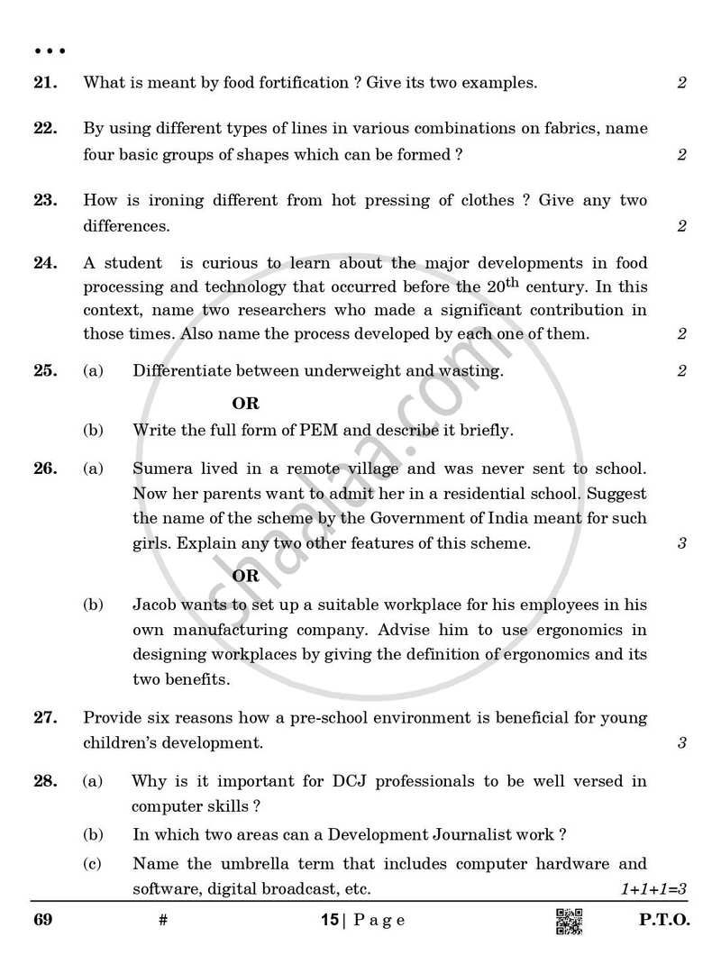 Home Science 2024-2025 - CBSE 12th - Class 12 - CBSE (Central Board of Secondary Education) question paper with PDF download