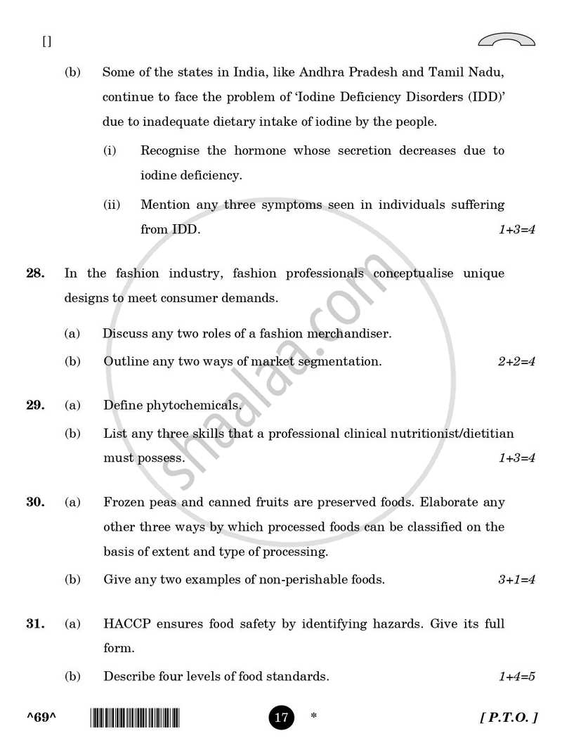 Home Science 2025-2026 - CBSE 12th - Class 12 - CBSE (Central Board of Secondary Education) question paper with PDF download