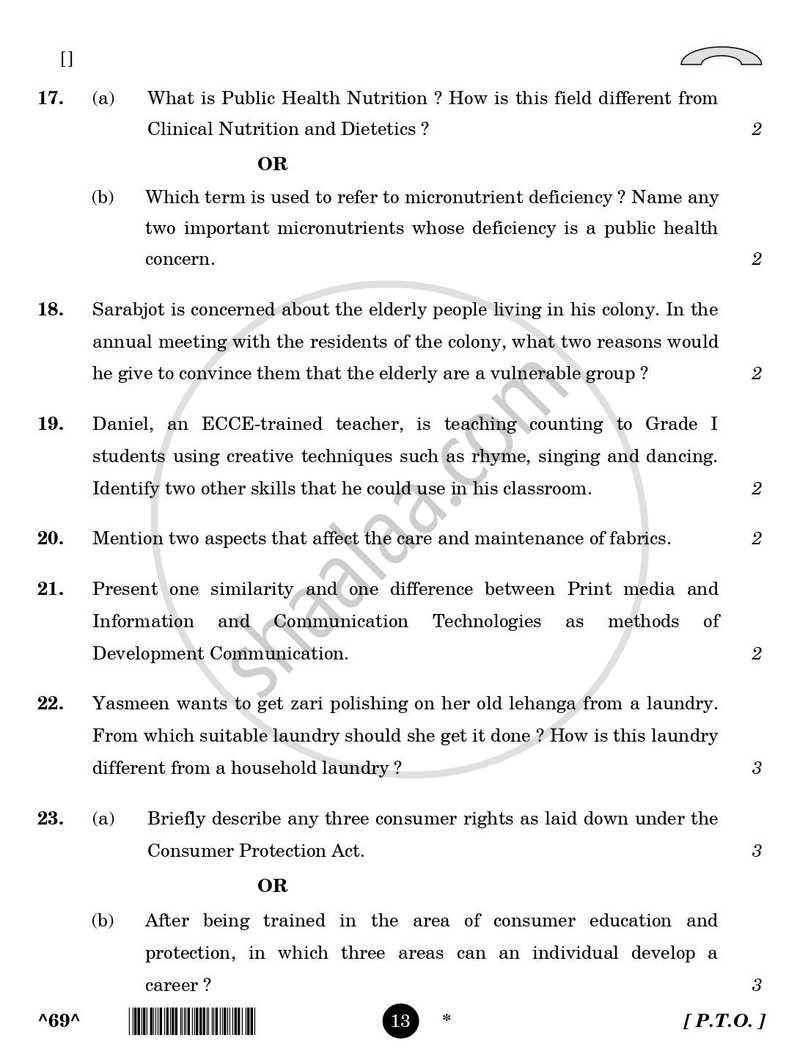Home Science 2025-2026 - CBSE 12th - Class 12 - CBSE (Central Board of Secondary Education) question paper with PDF download
