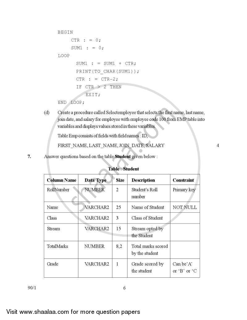 Informatics Practices 2006-2007 - CBSE 12th - Class 12 - CBSE (Central Board of Secondary Education) question paper with PDF download