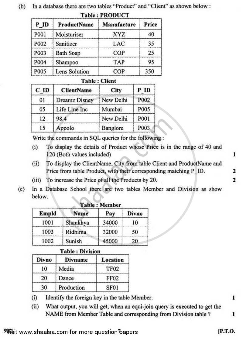 Informatics Practices 2010-2011 - CBSE 12th - Class 12 - CBSE (Central Board of Secondary Education) question paper with PDF download