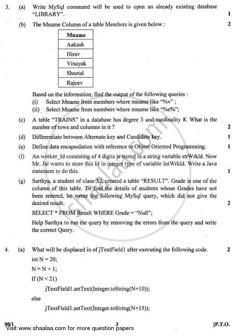Informatics Practices 2010-2011 - CBSE 12th - Class 12 - CBSE (Central Board of Secondary Education) question paper with PDF download