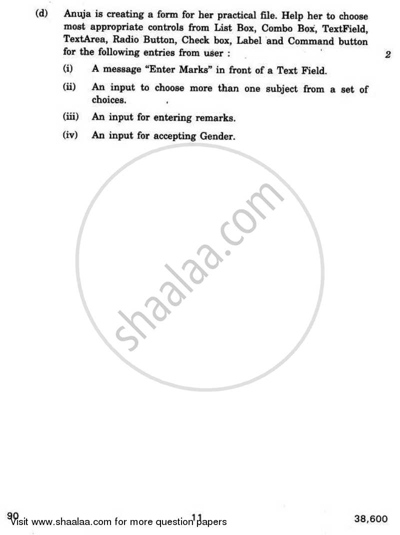 Informatics Practices 2010-2011 - CBSE 12th - Class 12 - CBSE (Central Board of Secondary Education) question paper with PDF download