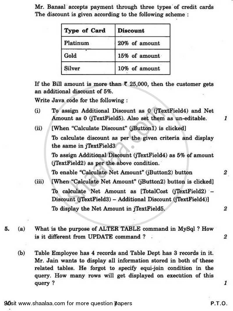 Informatics Practices 2010-2011 - CBSE 12th - Class 12 - CBSE (Central Board of Secondary Education) question paper with PDF download