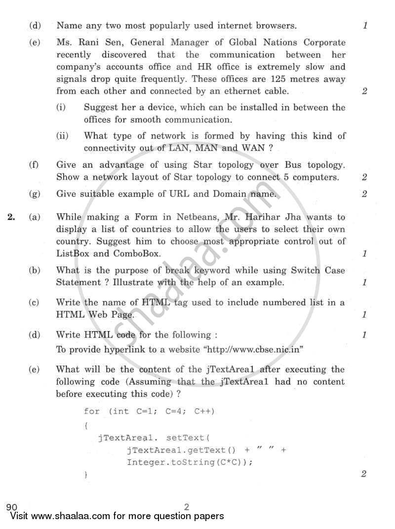 Informatics Practices 2011-2012 - CBSE 12th - Class 12 - CBSE (Central Board of Secondary Education) question paper with PDF download