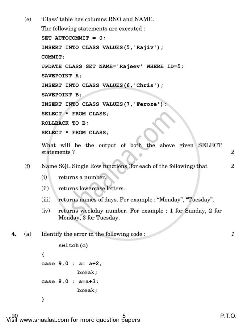 Informatics Practices 2017-2018 - CBSE 12th - Class 12 - CBSE (Central Board of Secondary Education) question paper with PDF download