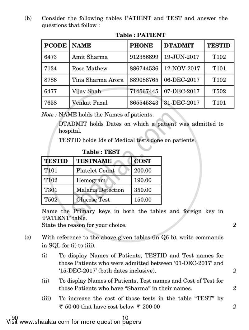 Informatics Practices 2017-2018 - CBSE 12th - Class 12 - CBSE (Central Board of Secondary Education) question paper with PDF download