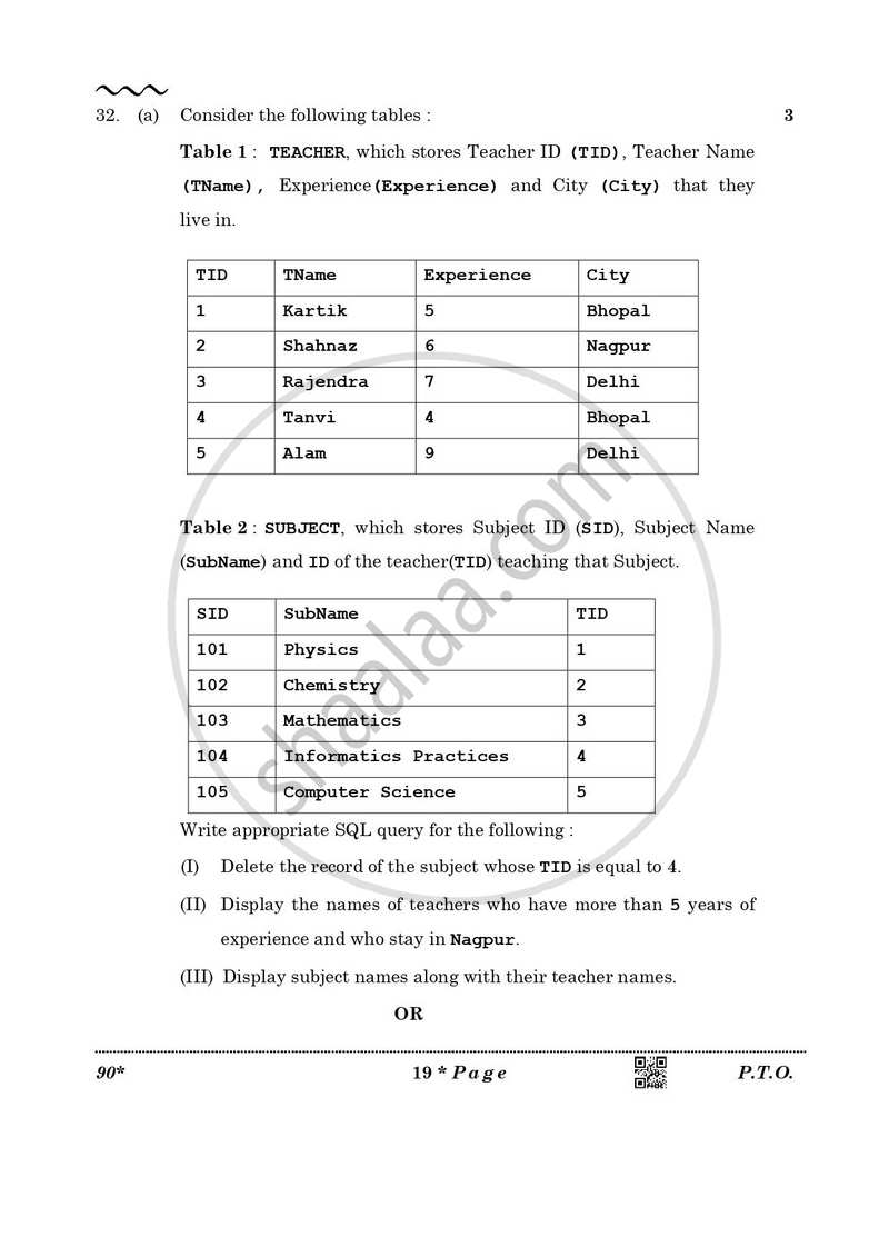 Informatics Practices 2025-2026 - CBSE 12th - Class 12 - CBSE (Central Board of Secondary Education) question paper with PDF download