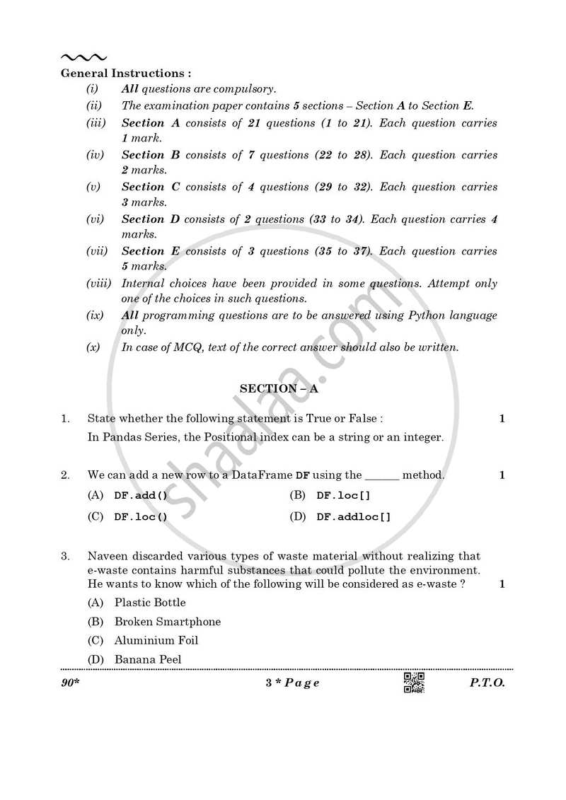 Informatics Practices 2025-2026 - CBSE 12th - Class 12 - CBSE (Central Board of Secondary Education) question paper with PDF download