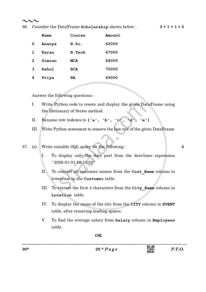 Informatics Practices 2025-2026 - CBSE 12th - Class 12 - CBSE (Central Board of Secondary Education) question paper with PDF download