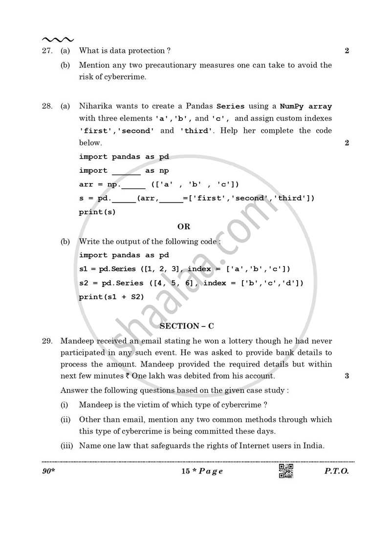 Informatics Practices 2025-2026 - CBSE 12th - Class 12 - CBSE (Central Board of Secondary Education) question paper with PDF download
