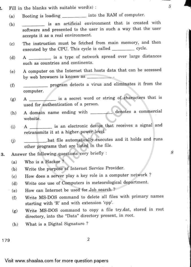 IT Systems 2009-2010 - CBSE 12th - Class 12 - CBSE (Central Board of Secondary Education) question paper with PDF download