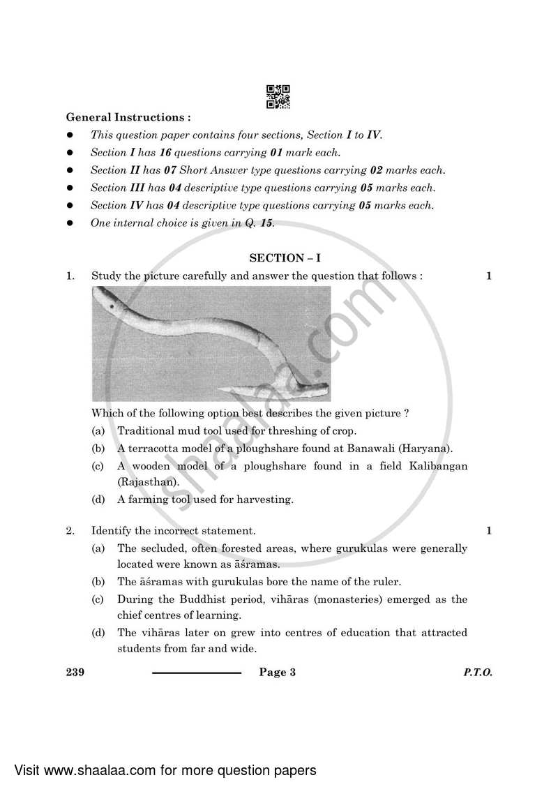 Knowledge Traditions and Practices of India 2023-2024 - CBSE 12th - Class 12 - CBSE (Central Board of Secondary Education) question paper with PDF download