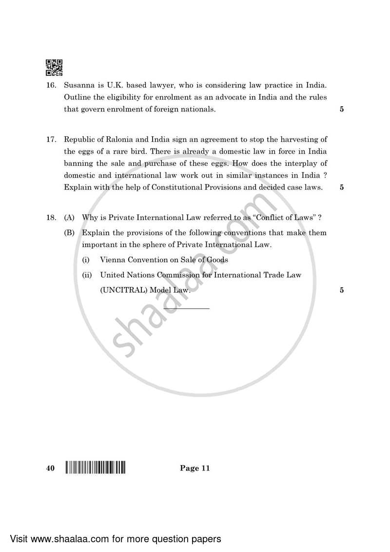 Legal Studies 2021-2022 - CBSE 12th - Class 12 - CBSE (Central Board of Secondary Education) question paper with PDF download