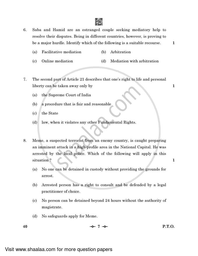 Legal Studies 2022-2023 - CBSE 12th - Class 12 - CBSE (Central Board of Secondary Education) question paper with PDF download