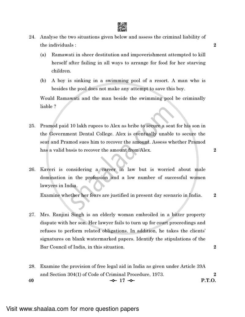 Legal Studies 2022-2023 - CBSE 12th - Class 12 - CBSE (Central Board of Secondary Education) question paper with PDF download