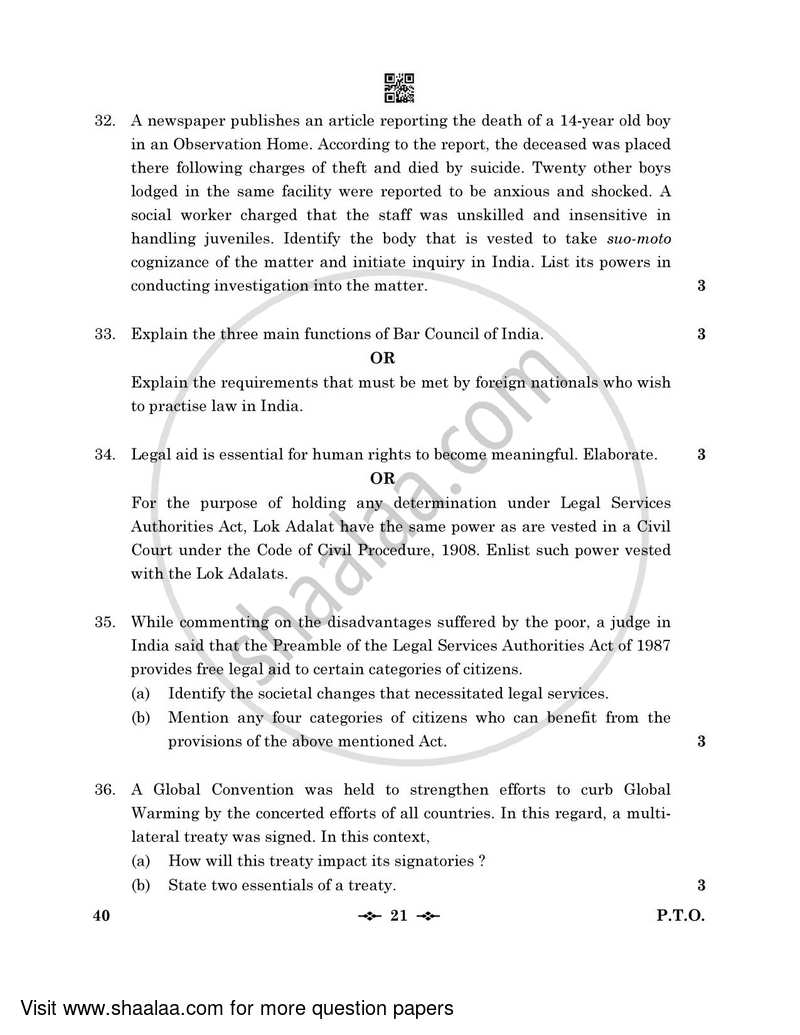 Legal Studies 2022-2023 - CBSE 12th - Class 12 - CBSE (Central Board of Secondary Education) question paper with PDF download