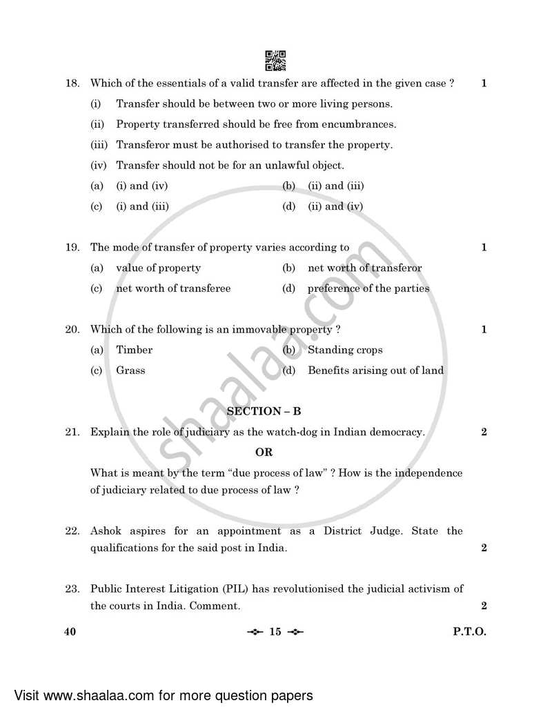 Legal Studies 2022-2023 - CBSE 12th - Class 12 - CBSE (Central Board of Secondary Education) question paper with PDF download