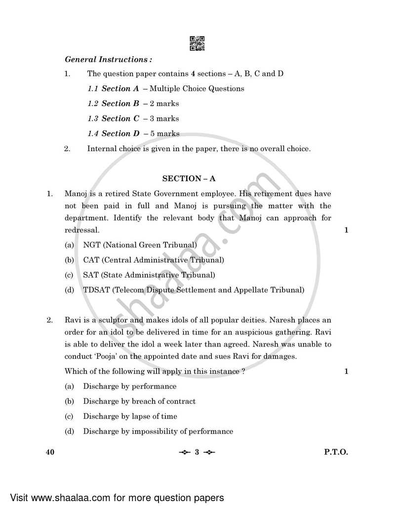Legal Studies 2022-2023 - CBSE 12th - Class 12 - CBSE (Central Board of Secondary Education) question paper with PDF download