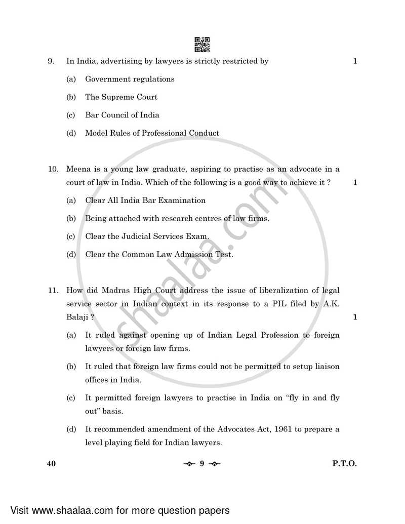 Legal Studies 2022-2023 - CBSE 12th - Class 12 - CBSE (Central Board of Secondary Education) question paper with PDF download