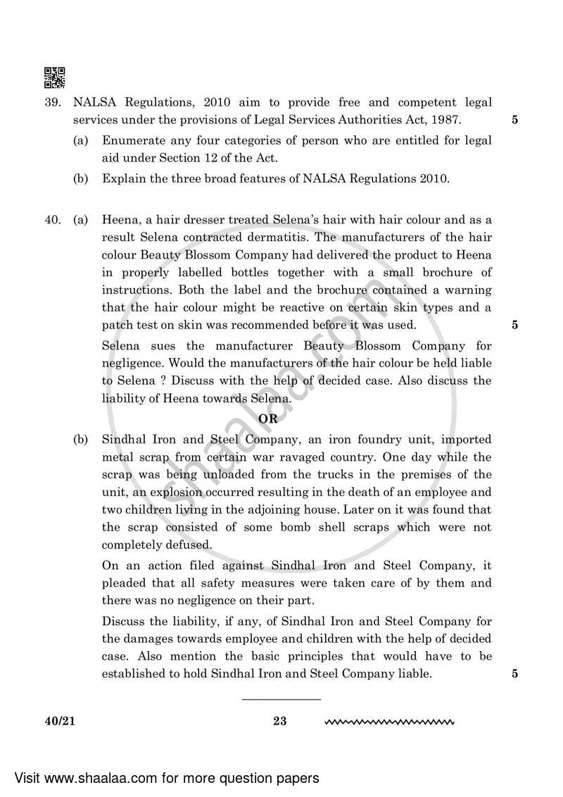 Legal Studies 2023-2024 - CBSE 12th - Class 12 - CBSE (Central Board of Secondary Education) question paper with PDF download