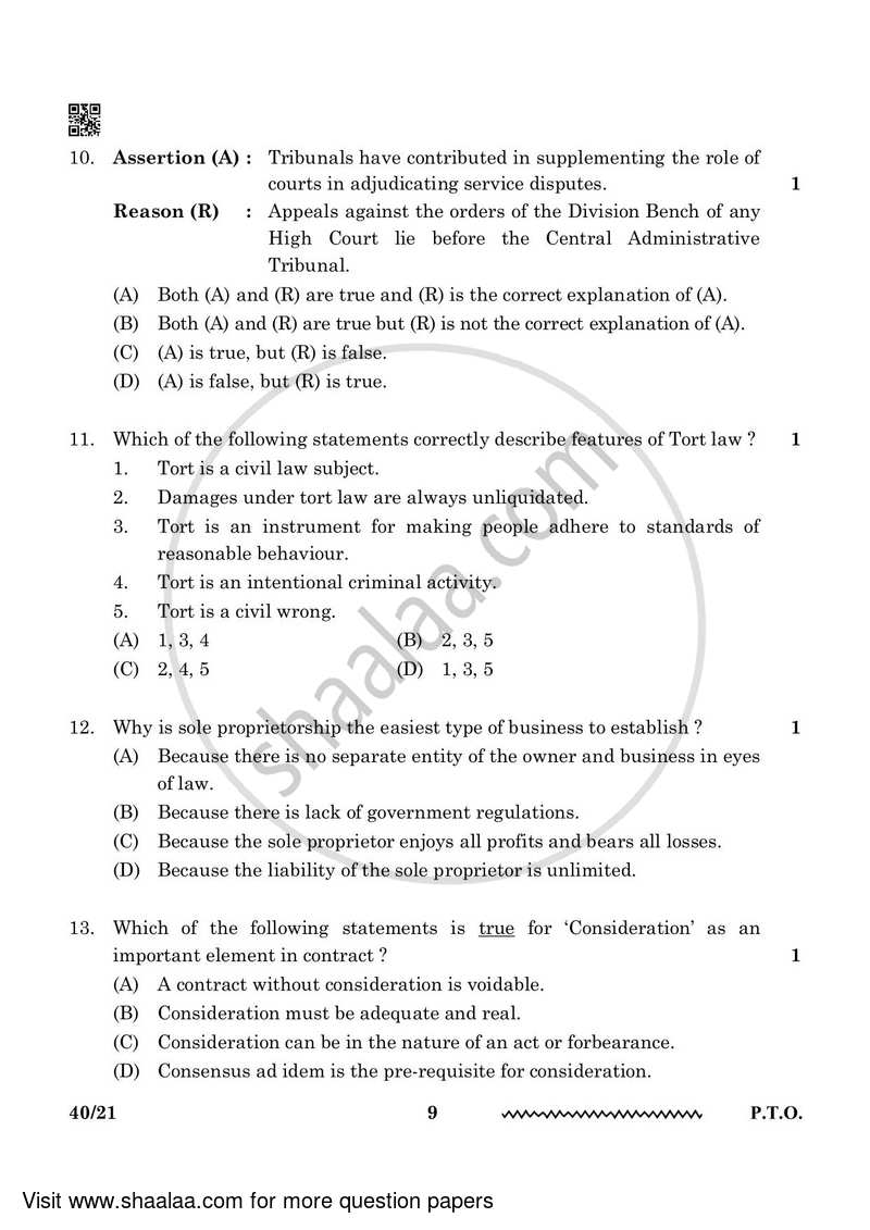 Legal Studies 2023-2024 - CBSE 12th - Class 12 - CBSE (Central Board of Secondary Education) question paper with PDF download