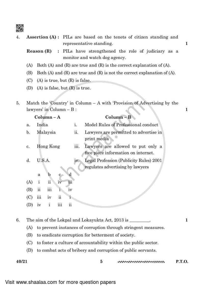Legal Studies 2023-2024 - CBSE 12th - Class 12 - CBSE (Central Board of Secondary Education) question paper with PDF download