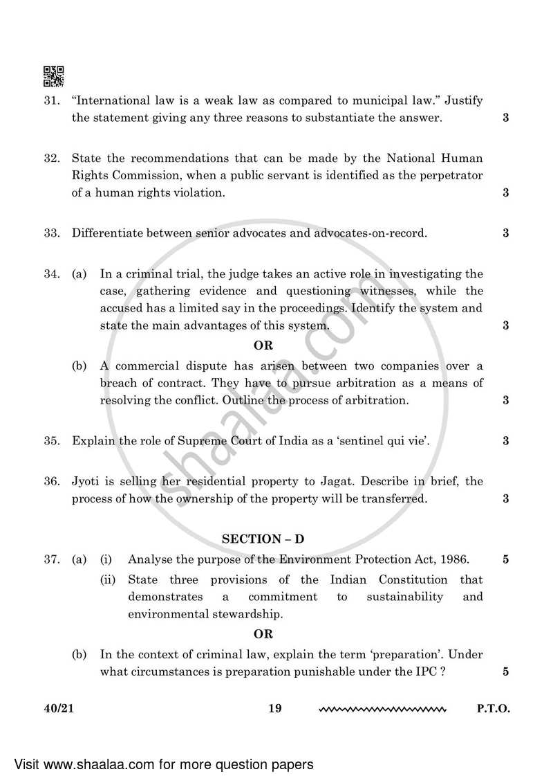 Legal Studies 2023-2024 - CBSE 12th - Class 12 - CBSE (Central Board of Secondary Education) question paper with PDF download