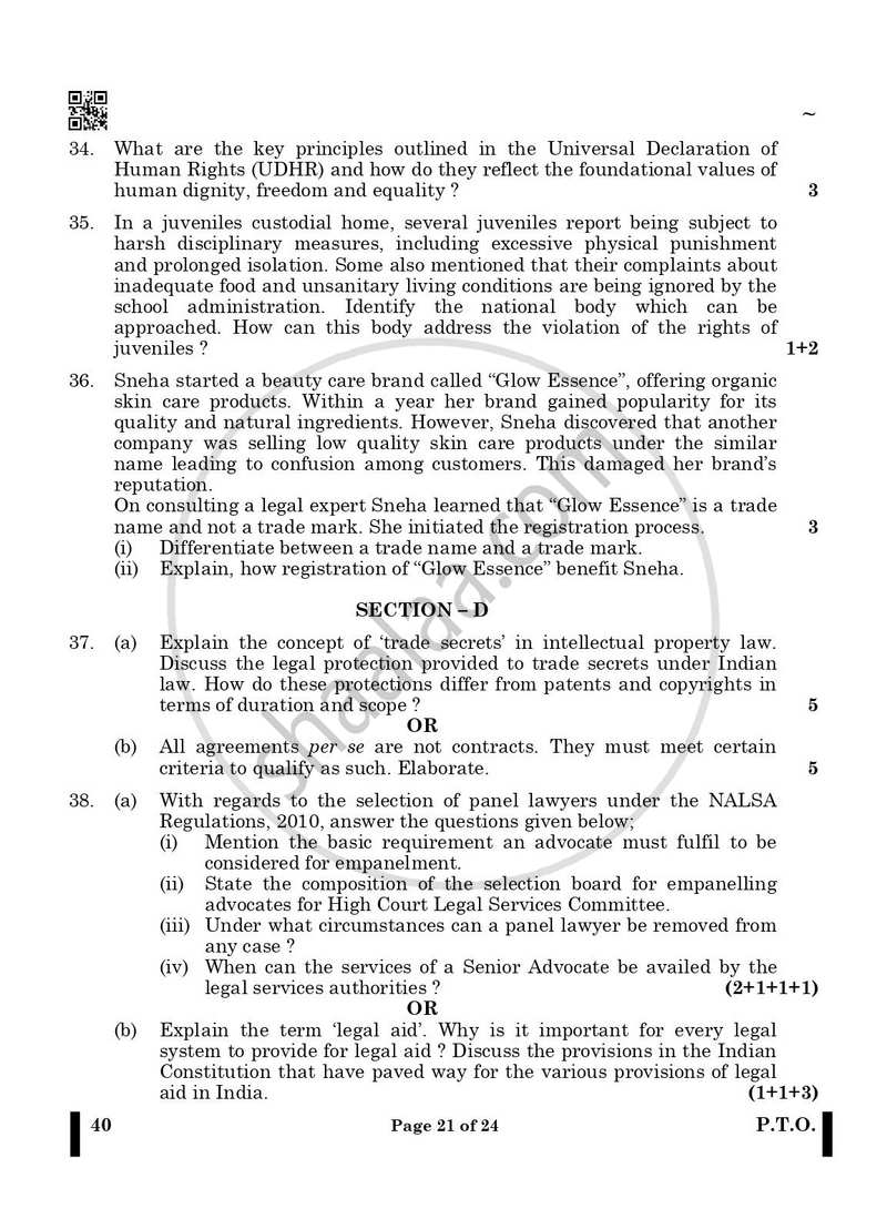 Legal Studies 2024-2025 - CBSE 12th - Class 12 - CBSE (Central Board of Secondary Education) question paper with PDF download